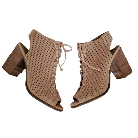 Arturo Chiang "JESS" Perforated Lace-Up Block Heel Open Toed Booties Size 9.5M - Picture 3 of 9